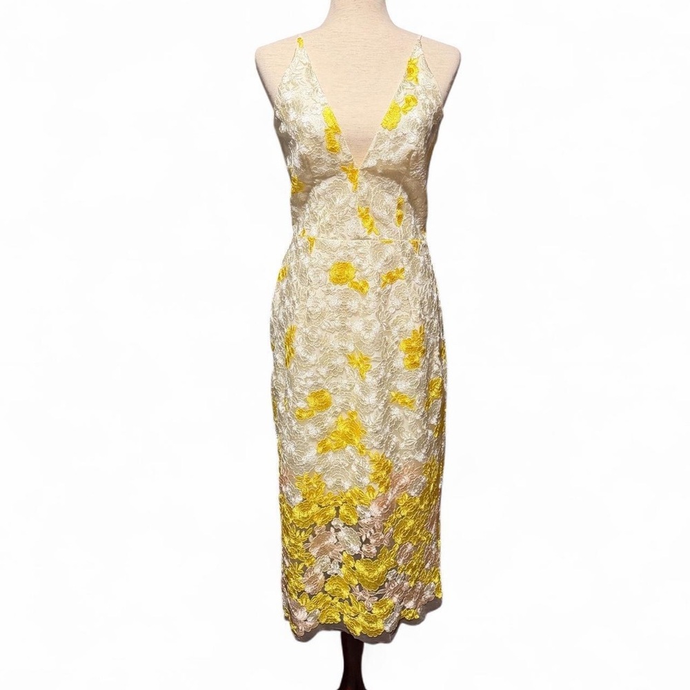 Dress the Population Yellow and White Midi Dress
